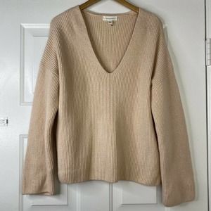 NEW Treasure & Bond Ribbed V-Neck Long Sleeve Sweater Super Soft Thick Pink L